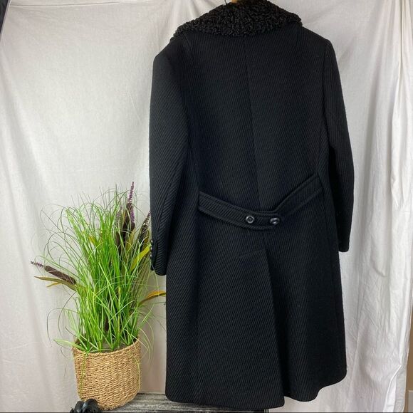Youthcraft Wool Blend Black Woven Ribbed 3/4 length Vintage Winter Overcoat L - Picture 3 of 8